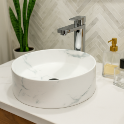 370*370*130mm Bathroom Round Carrara White Above Counter Ceramic Wash Basin